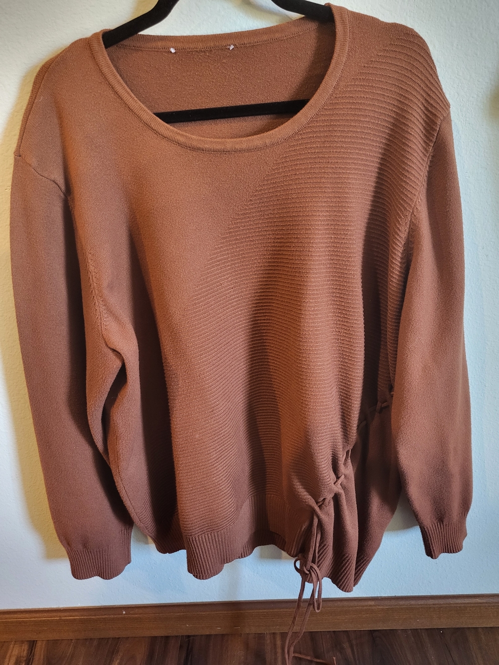 Rust Brown Knit Drawstring Sweater